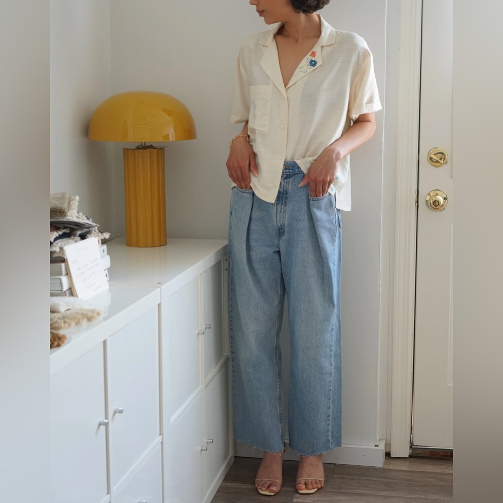 Proche upcycled front pleat denim